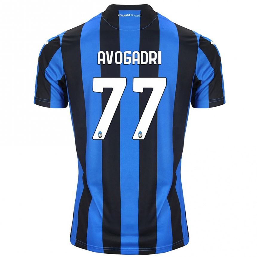 Gyermek Labdarúgás Lorenzo Avogadri #77 Kék Fekete Hazai Jersey 2024/25 Mez Póló Ing