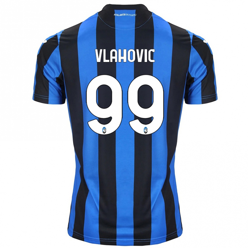 Gyermek Labdarúgás Vanja Vlahovic #99 Kék Fekete Hazai Jersey 2024/25 Mez Póló Ing