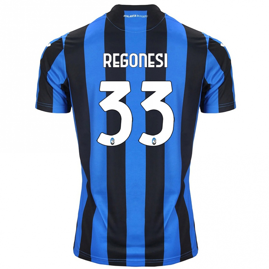 Gyermek Labdarúgás Iacopo Regonesi #33 Kék Fekete Hazai Jersey 2024/25 Mez Póló Ing