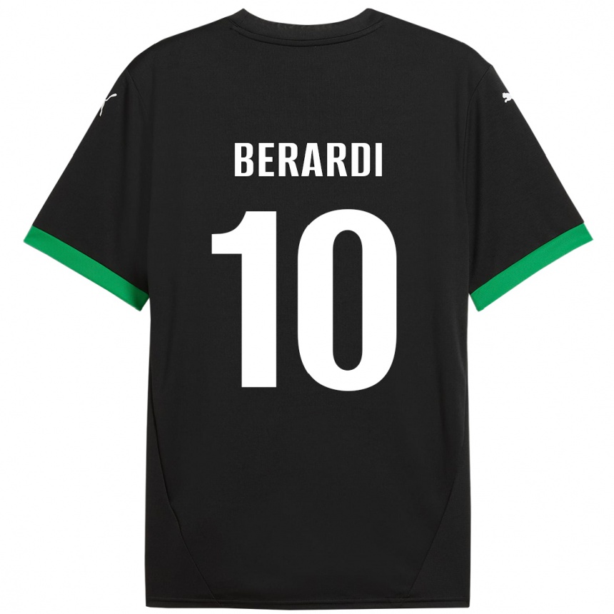 Gyermek Labdarúgás Domenico Berardi #10 Fekete Sötétzöld Hazai Jersey 2024/25 Mez Póló Ing