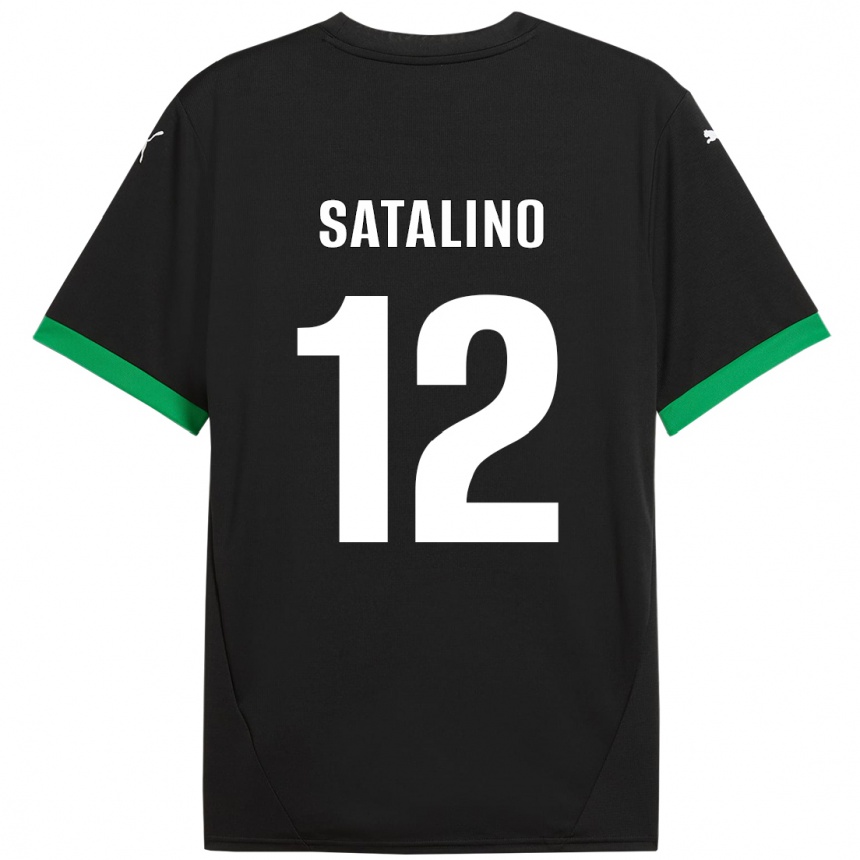 Gyermek Labdarúgás Giacomo Satalino #12 Fekete Sötétzöld Hazai Jersey 2024/25 Mez Póló Ing