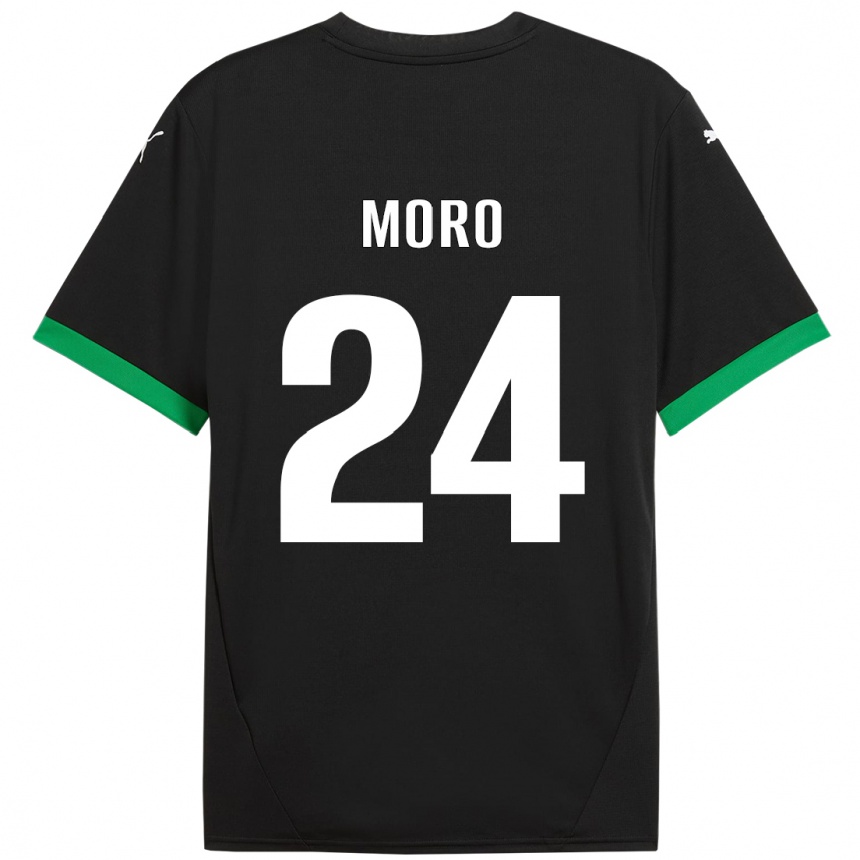 Gyermek Labdarúgás Luca Moro #24 Fekete Sötétzöld Hazai Jersey 2024/25 Mez Póló Ing