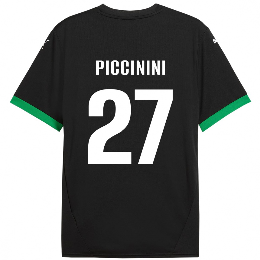 Gyermek Labdarúgás Stefano Piccinini #27 Fekete Sötétzöld Hazai Jersey 2024/25 Mez Póló Ing