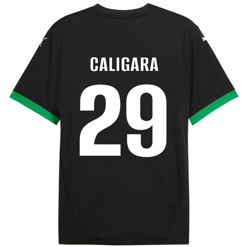 Gyermek Labdarúgás Fabrizio Caligara #29 Fekete Sötétzöld Hazai Jersey 2024/25 Mez Póló Ing