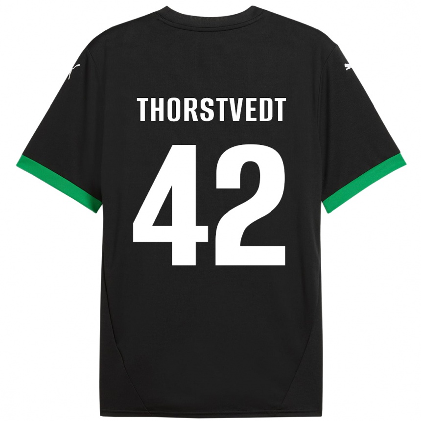 Gyermek Labdarúgás Kristian Thorstvedt #42 Fekete Sötétzöld Hazai Jersey 2024/25 Mez Póló Ing