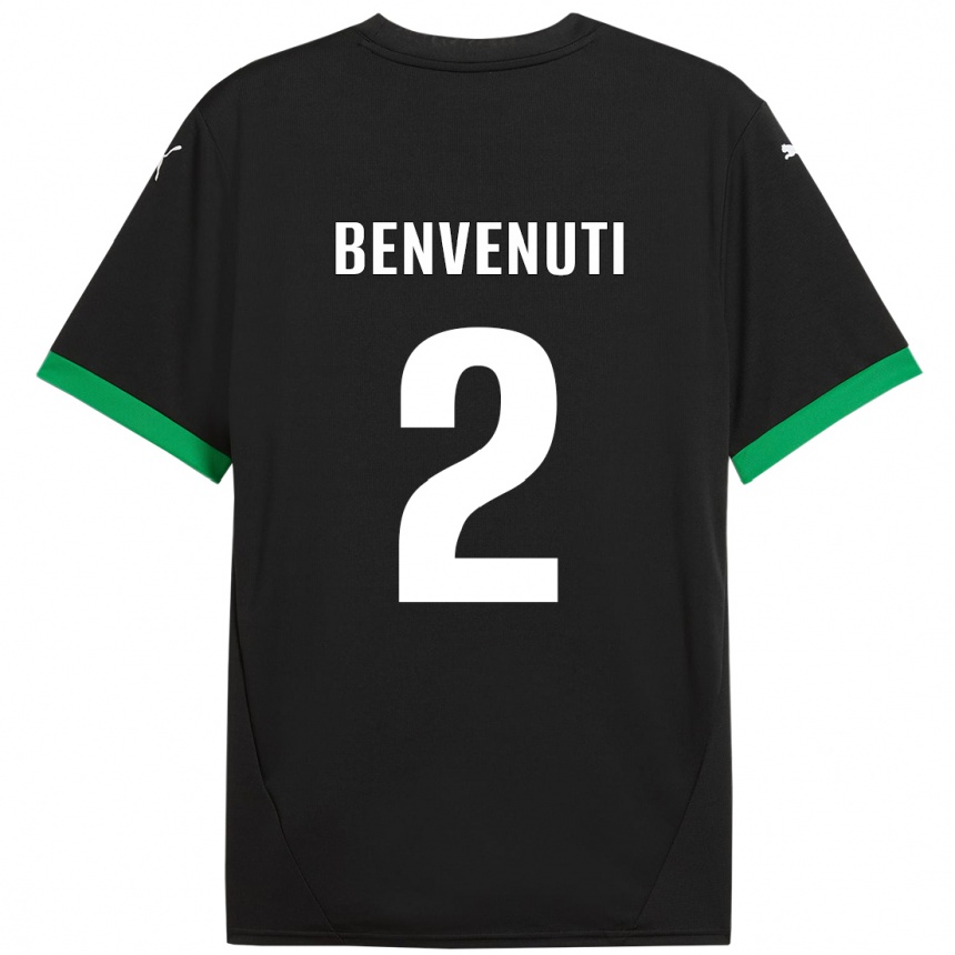 Gyermek Labdarúgás Giacomo Benvenuti #2 Fekete Sötétzöld Hazai Jersey 2024/25 Mez Póló Ing