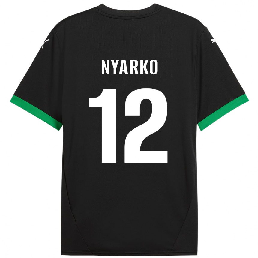 Gyermek Labdarúgás Lorenzo Nyarko #12 Fekete Sötétzöld Hazai Jersey 2024/25 Mez Póló Ing