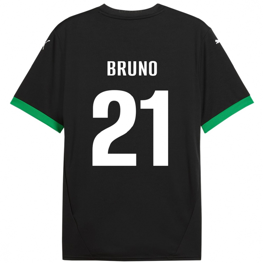 Gyermek Labdarúgás Kevin Bruno #21 Fekete Sötétzöld Hazai Jersey 2024/25 Mez Póló Ing