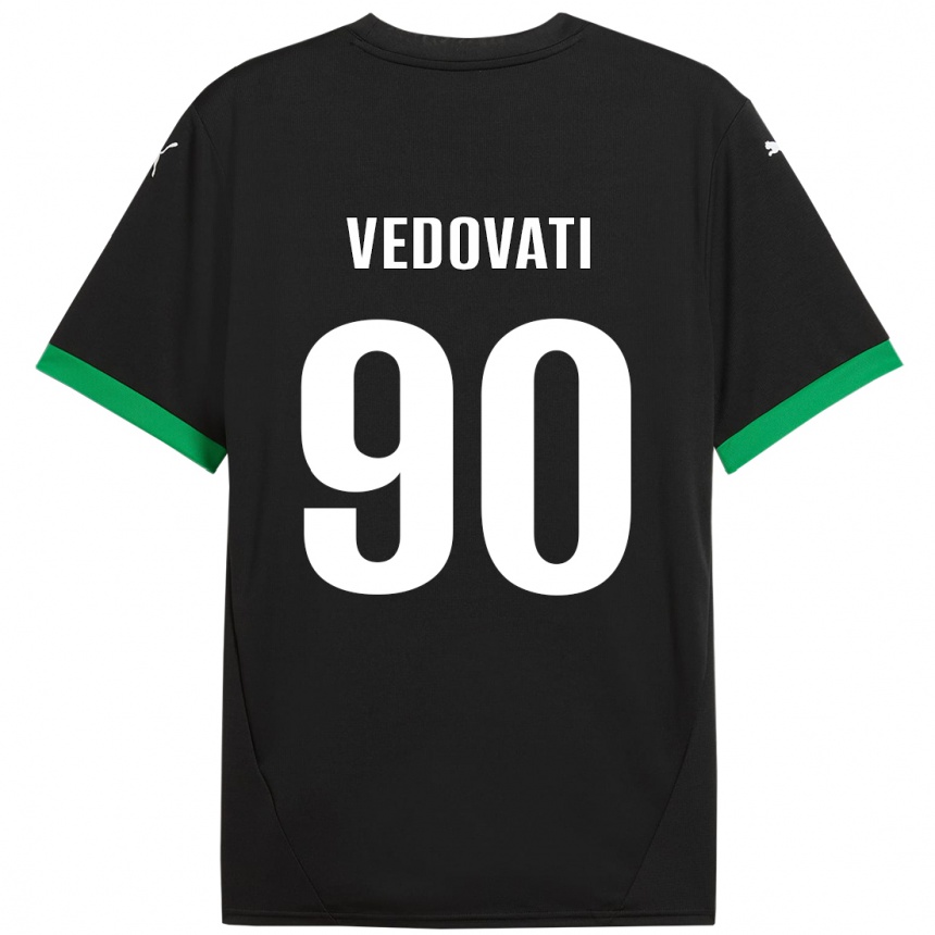 Gyermek Labdarúgás Gabriele Vedovati #90 Fekete Sötétzöld Hazai Jersey 2024/25 Mez Póló Ing