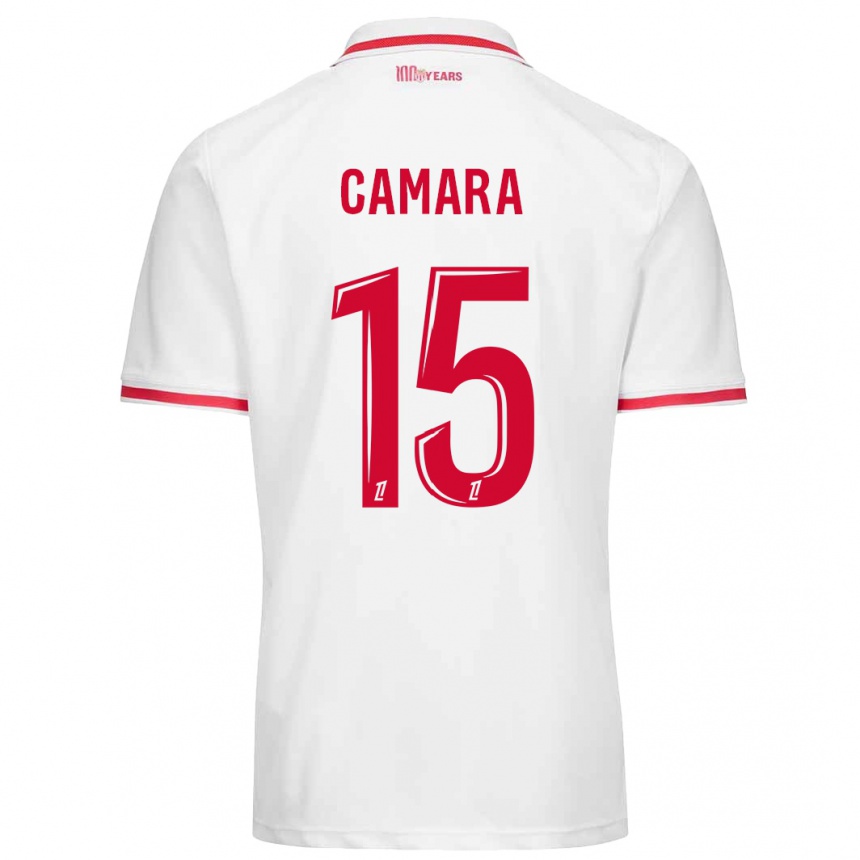 Gyermek Labdarúgás Lamine Camara #15 Fehér Piros Hazai Jersey 2024/25 Mez Póló Ing