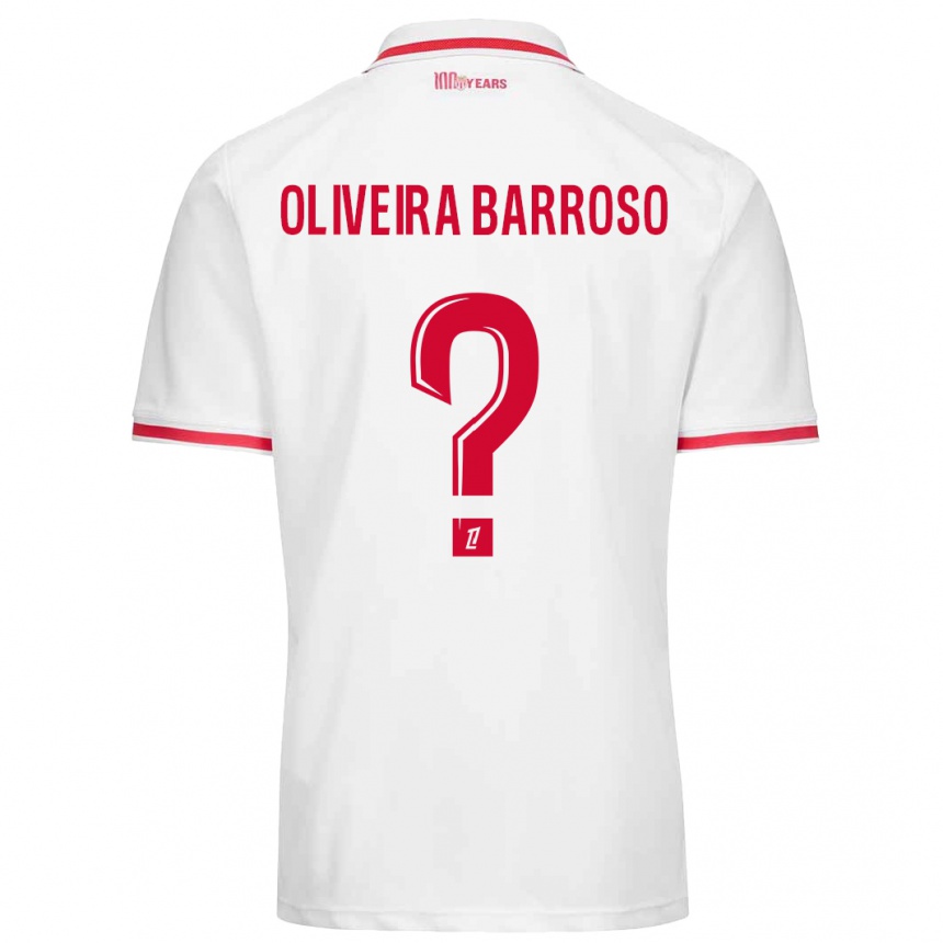 Gyermek Labdarúgás Mickael Oliveira Barroso #0 Fehér Piros Hazai Jersey 2024/25 Mez Póló Ing