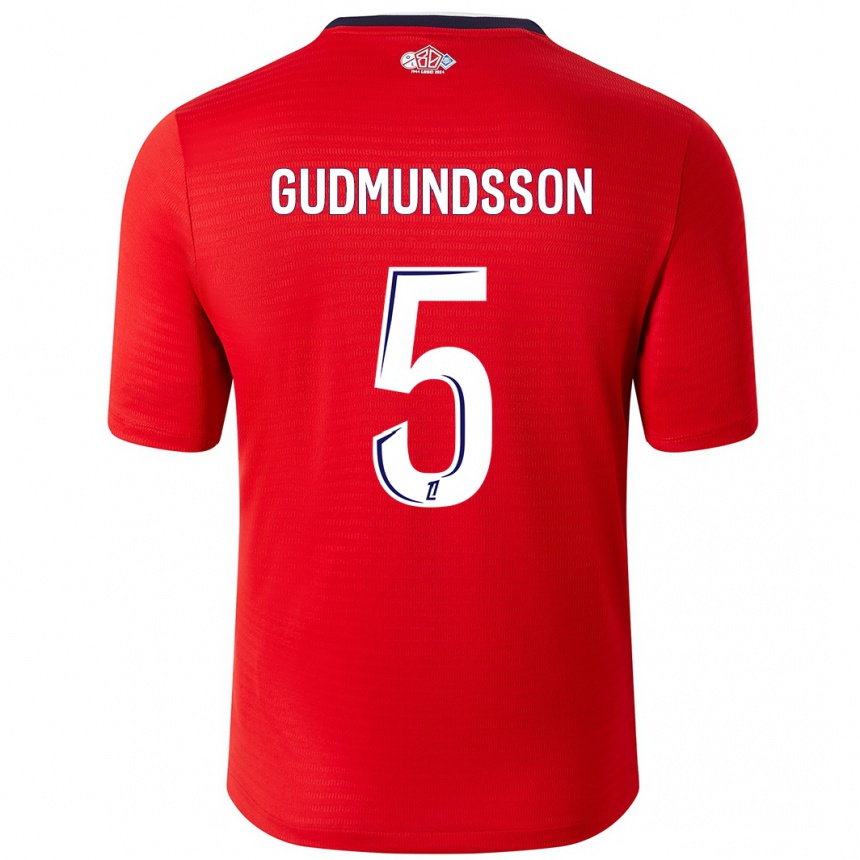 Gyermek Labdarúgás Gabriel Gudmundsson #5 Piros Fehér Hazai Jersey 2024/25 Mez Póló Ing