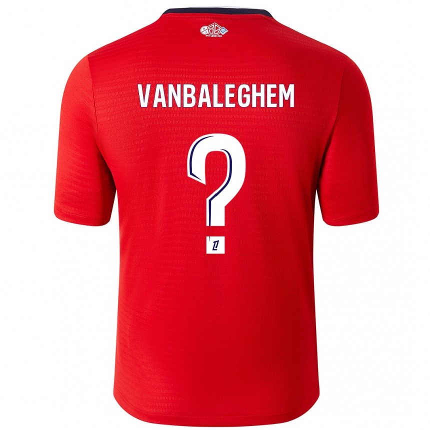 Gyermek Labdarúgás Valentin Vanbaleghem #0 Piros Fehér Hazai Jersey 2024/25 Mez Póló Ing