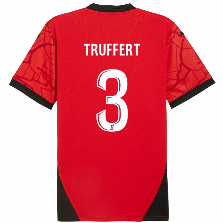 Gyermek Labdarúgás Adrien Truffert #3 Piros Fekete Hazai Jersey 2024/25 Mez Póló Ing