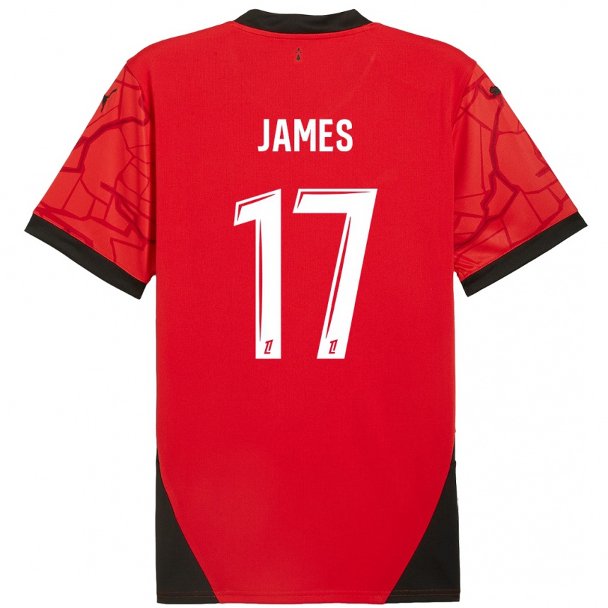 Gyermek Labdarúgás Jordan James #17 Piros Fekete Hazai Jersey 2024/25 Mez Póló Ing