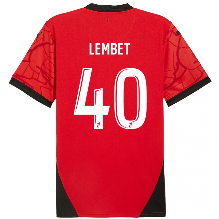 Gyermek Labdarúgás Geoffrey Lembet #40 Piros Fekete Hazai Jersey 2024/25 Mez Póló Ing