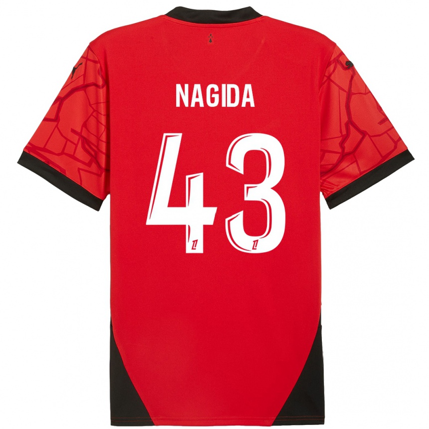 Gyermek Labdarúgás Mahamadou Nagida #43 Piros Fekete Hazai Jersey 2024/25 Mez Póló Ing