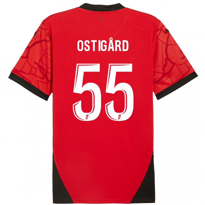 Gyermek Labdarúgás Leo Ostigard #55 Piros Fekete Hazai Jersey 2024/25 Mez Póló Ing