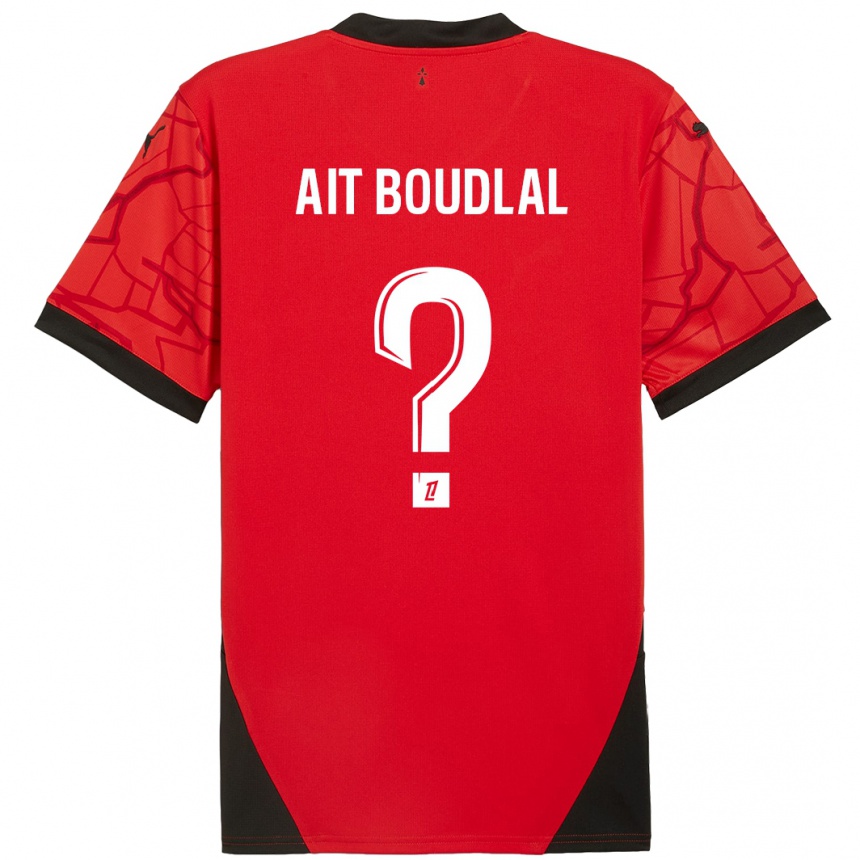 Gyermek Labdarúgás Abdelhamid Ait Boudlal #0 Piros Fekete Hazai Jersey 2024/25 Mez Póló Ing