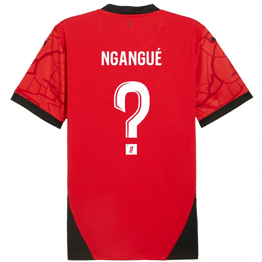 Gyermek Labdarúgás Maurice Ngangué #0 Piros Fekete Hazai Jersey 2024/25 Mez Póló Ing