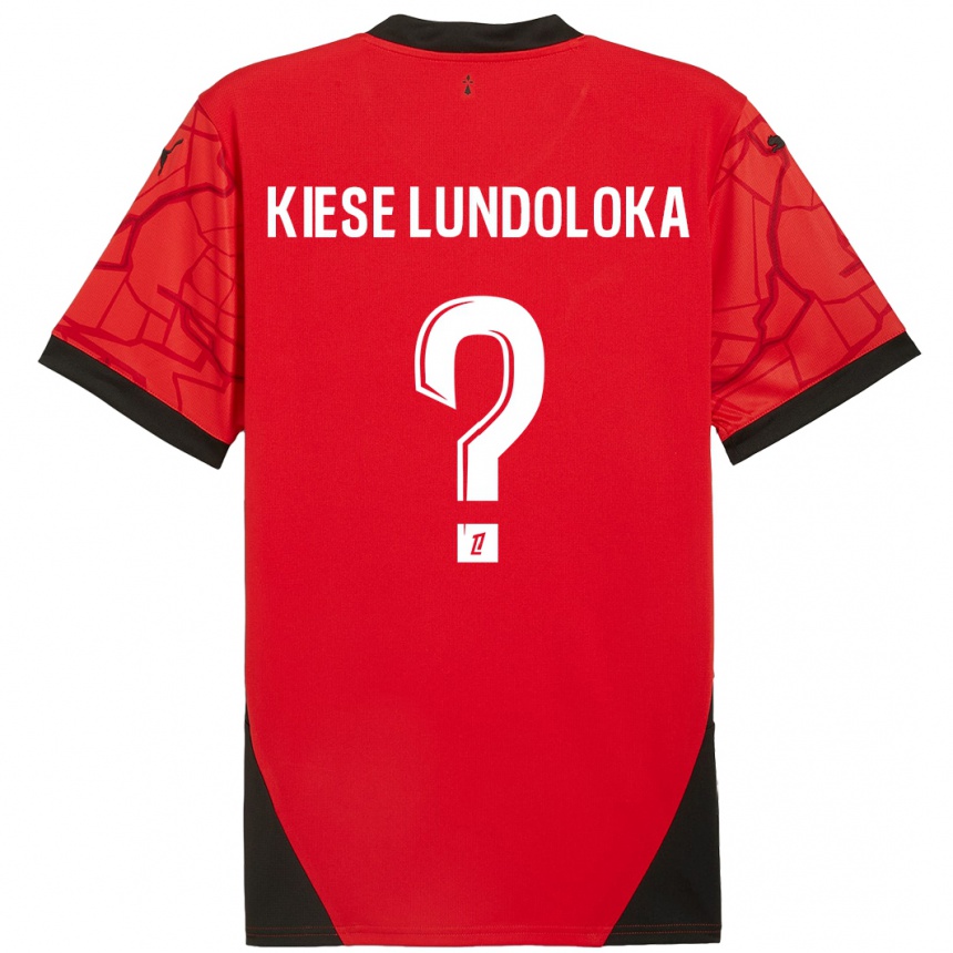 Gyermek Labdarúgás Jeanslor Kiese Lundoloka #0 Piros Fekete Hazai Jersey 2024/25 Mez Póló Ing