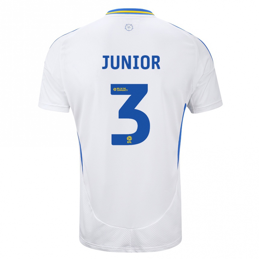 Gyermek Labdarúgás Junior Firpo #3 Fehér Kék Hazai Jersey 2024/25 Mez Póló Ing