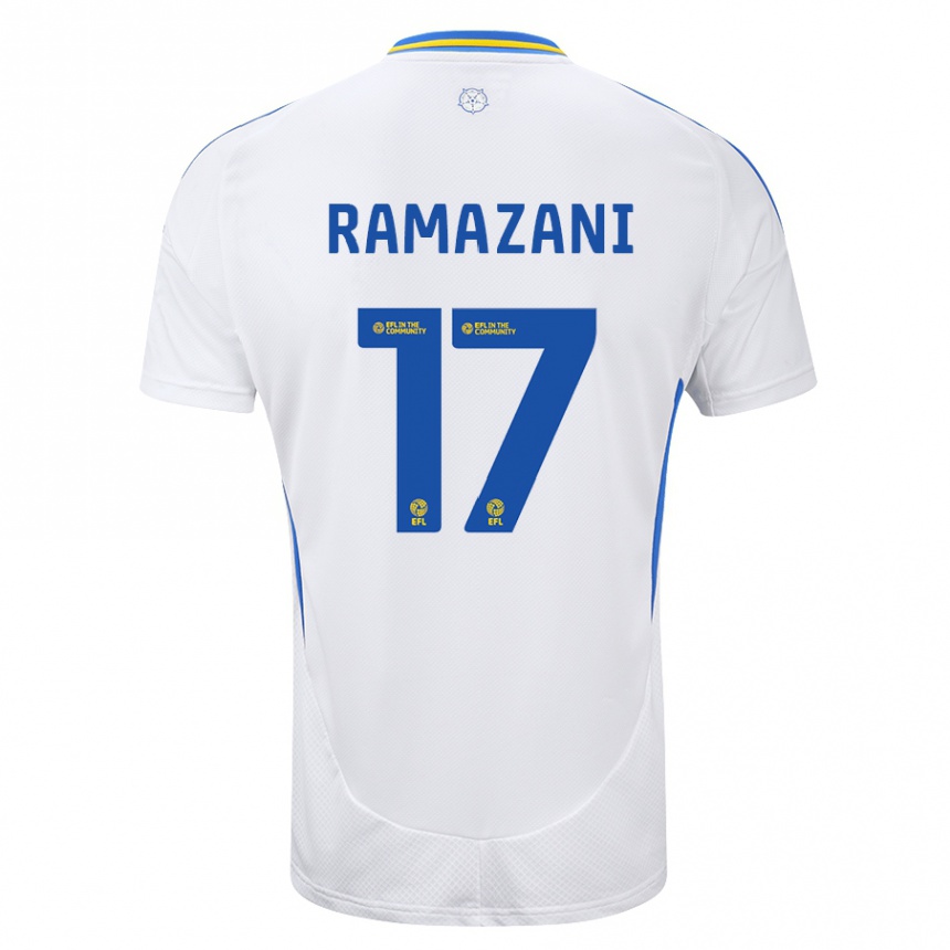 Gyermek Labdarúgás Largie Ramazani #17 Fehér Kék Hazai Jersey 2024/25 Mez Póló Ing