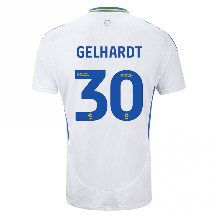 Gyermek Labdarúgás Joe Gelhardt #30 Fehér Kék Hazai Jersey 2024/25 Mez Póló Ing