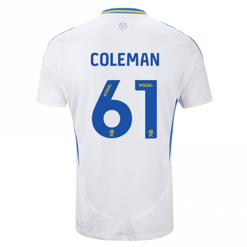 Gyermek Labdarúgás Cian Coleman #61 Fehér Kék Hazai Jersey 2024/25 Mez Póló Ing