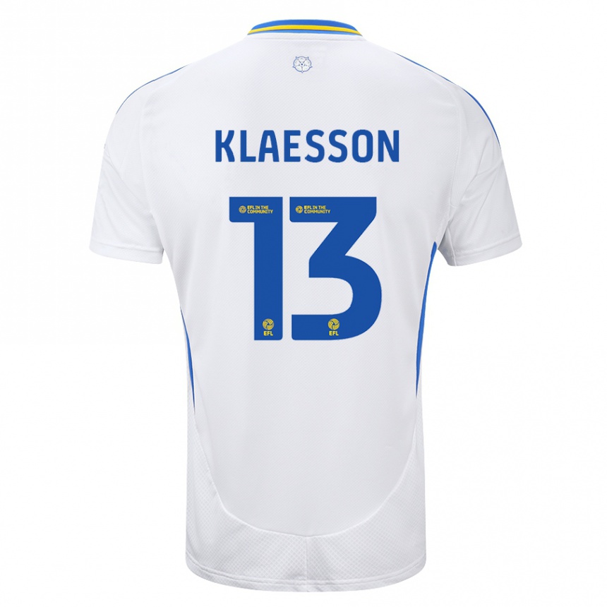 Gyermek Labdarúgás Kristoffer Klaesson #13 Fehér Kék Hazai Jersey 2024/25 Mez Póló Ing