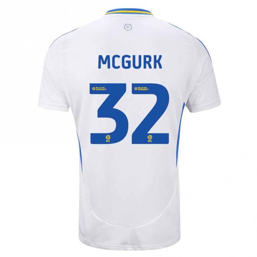 Gyermek Labdarúgás Sean Mcgurk #32 Fehér Kék Hazai Jersey 2024/25 Mez Póló Ing