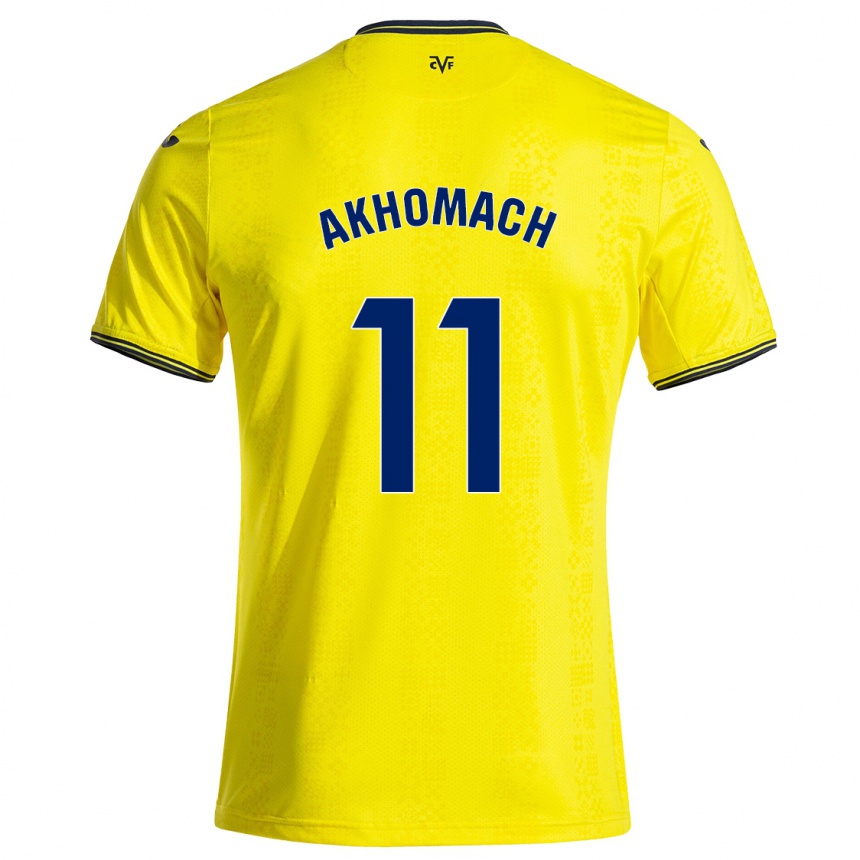 Gyermek Labdarúgás Ilias Akhomach #11 Sárga Fekete Hazai Jersey 2024/25 Mez Póló Ing