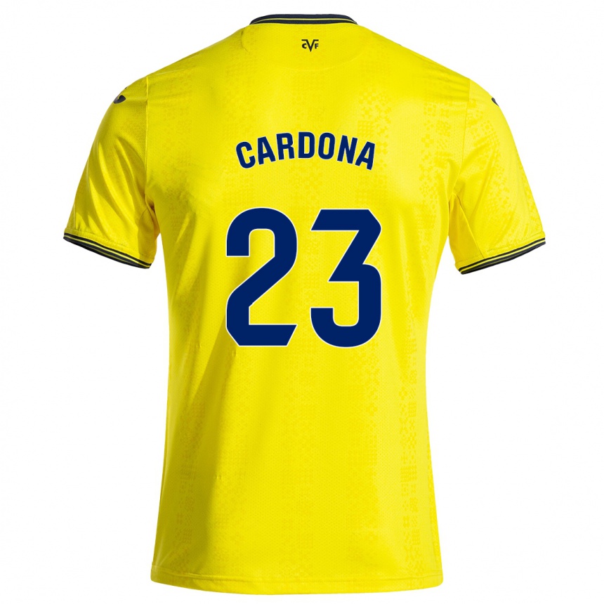 Gyermek Labdarúgás Sergi Cardona #23 Sárga Fekete Hazai Jersey 2024/25 Mez Póló Ing