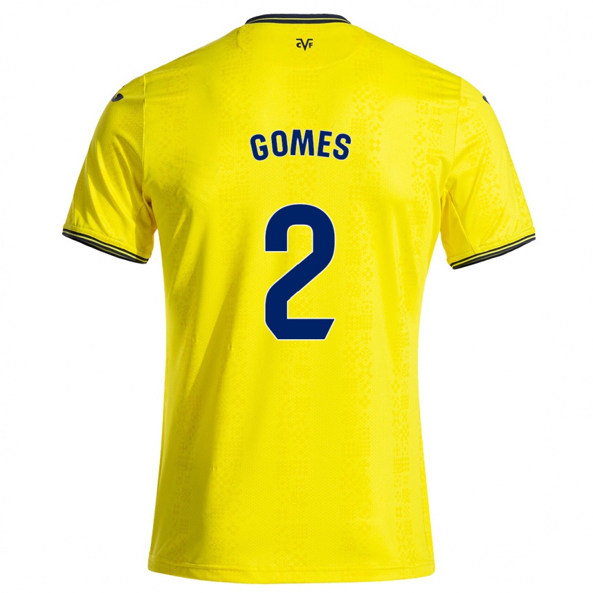 Gyermek Labdarúgás Vique Gomes #2 Sárga Fekete Hazai Jersey 2024/25 Mez Póló Ing