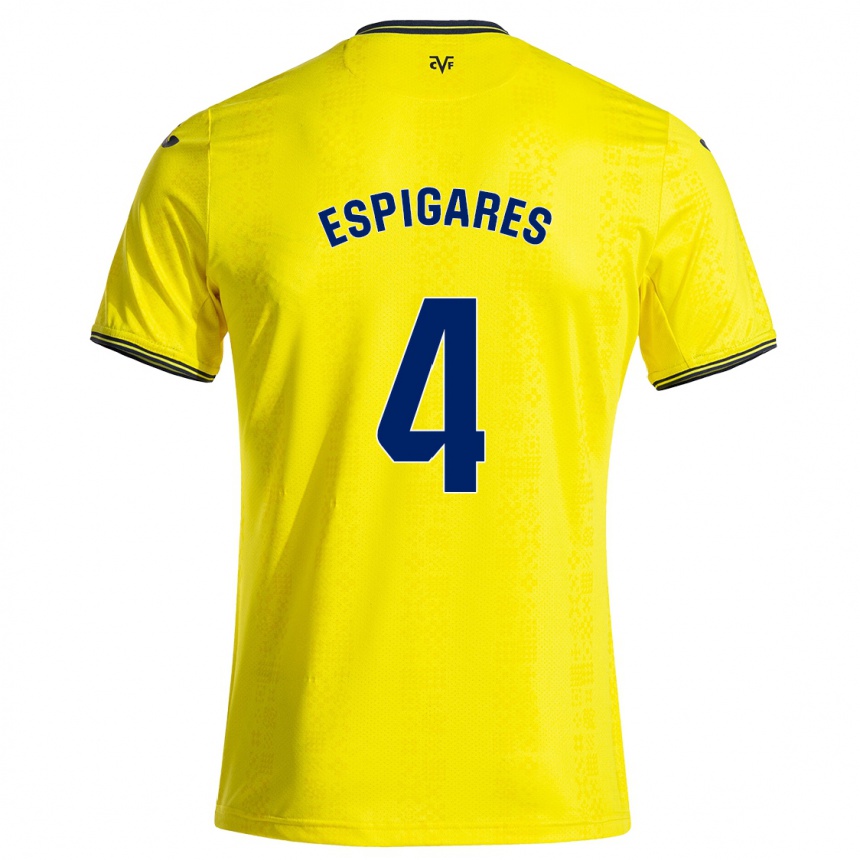 Gyermek Labdarúgás Antonio Espigares #4 Sárga Fekete Hazai Jersey 2024/25 Mez Póló Ing