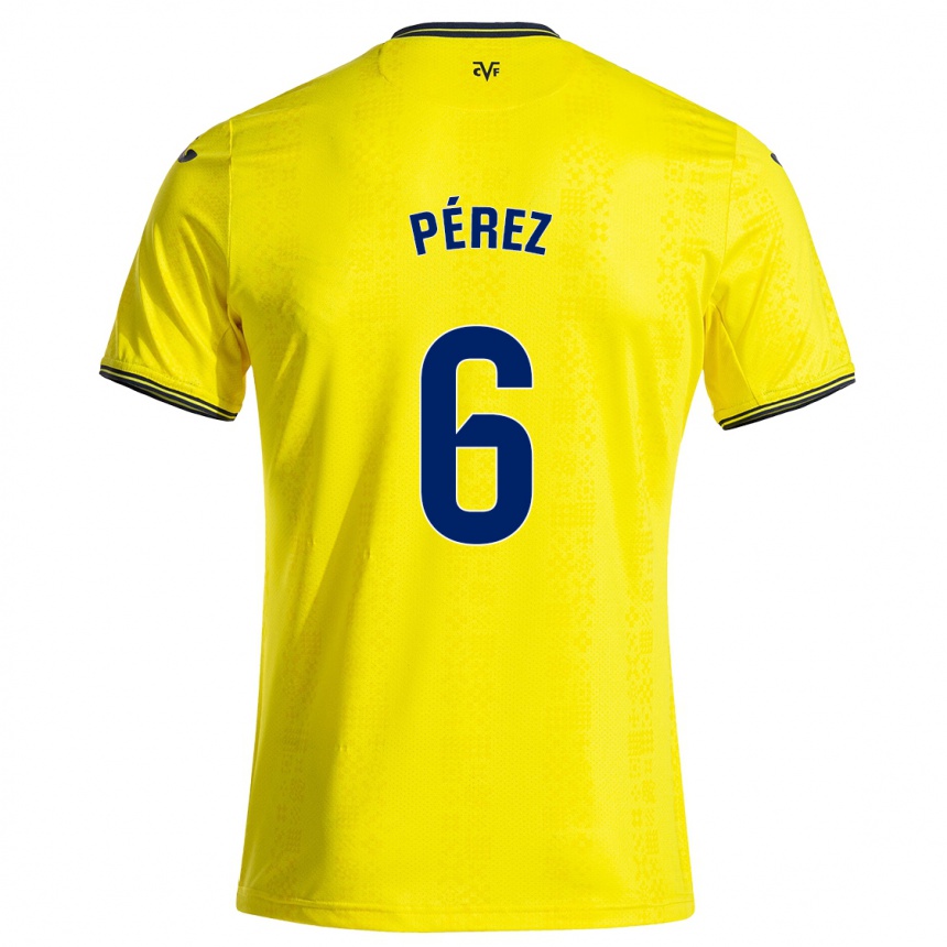 Gyermek Labdarúgás Hugo Pérez #6 Sárga Fekete Hazai Jersey 2024/25 Mez Póló Ing