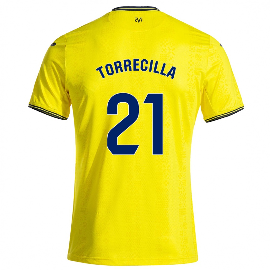 Gyermek Labdarúgás Virginia Torrecilla #21 Sárga Fekete Hazai Jersey 2024/25 Mez Póló Ing