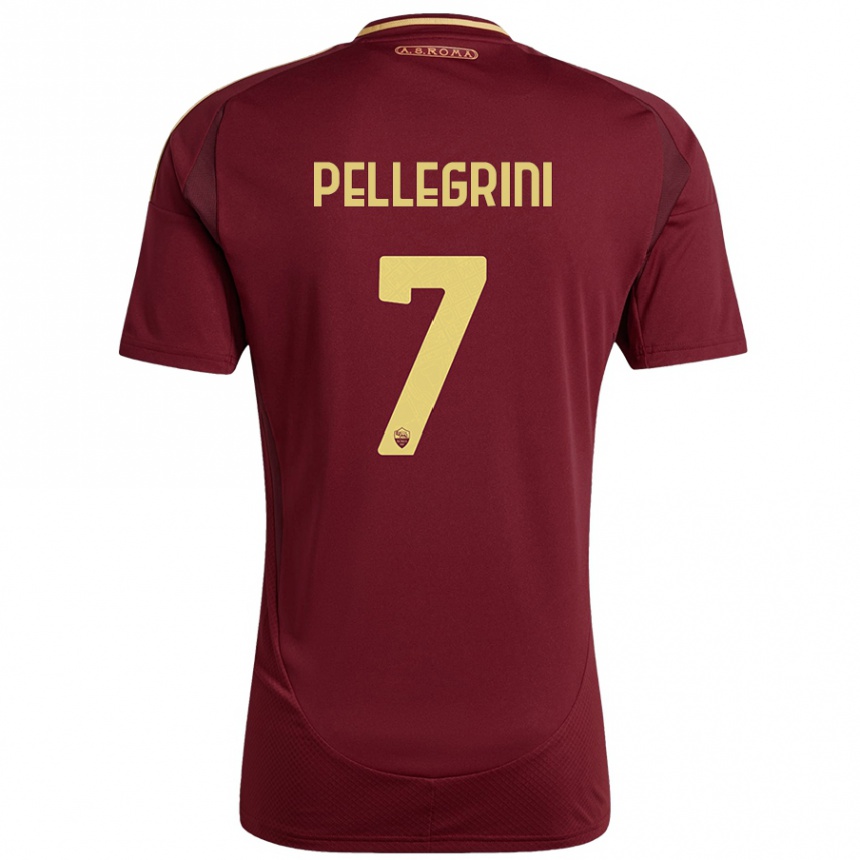 Gyermek Labdarúgás Lorenzo Pellegrini #7 Vörös Barna Arany Hazai Jersey 2024/25 Mez Póló Ing