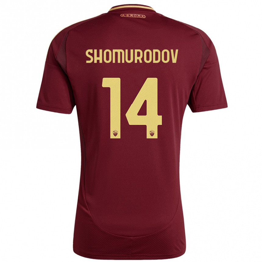 Gyermek Labdarúgás Eldor Shomurodov #14 Vörös Barna Arany Hazai Jersey 2024/25 Mez Póló Ing