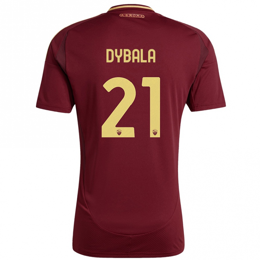 Gyermek Labdarúgás Paulo Dybala #21 Vörös Barna Arany Hazai Jersey 2024/25 Mez Póló Ing