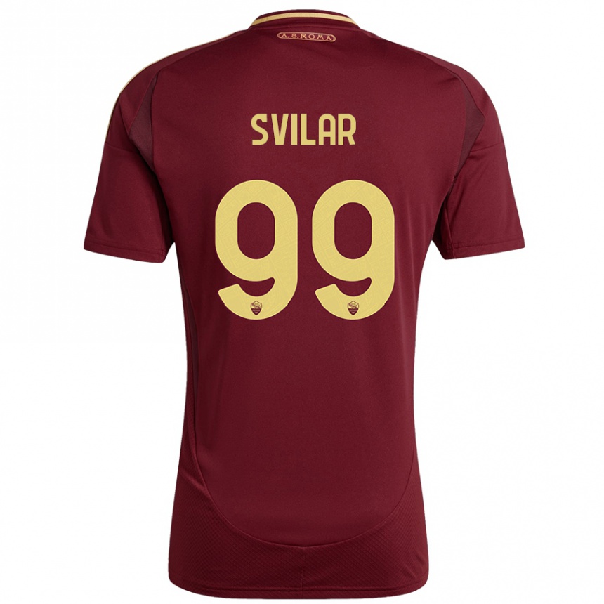 Gyermek Labdarúgás Mile Svilar #99 Vörös Barna Arany Hazai Jersey 2024/25 Mez Póló Ing