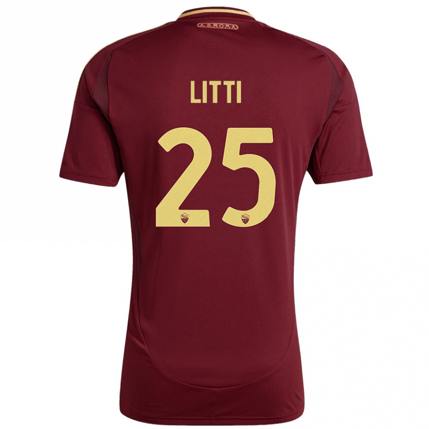 Gyermek Labdarúgás Marco Litti #25 Vörös Barna Arany Hazai Jersey 2024/25 Mez Póló Ing