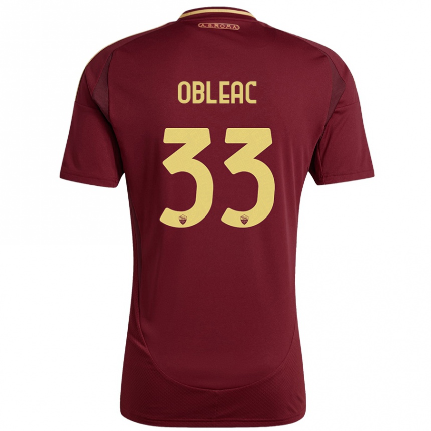 Gyermek Labdarúgás Matteo Obleac #33 Vörös Barna Arany Hazai Jersey 2024/25 Mez Póló Ing