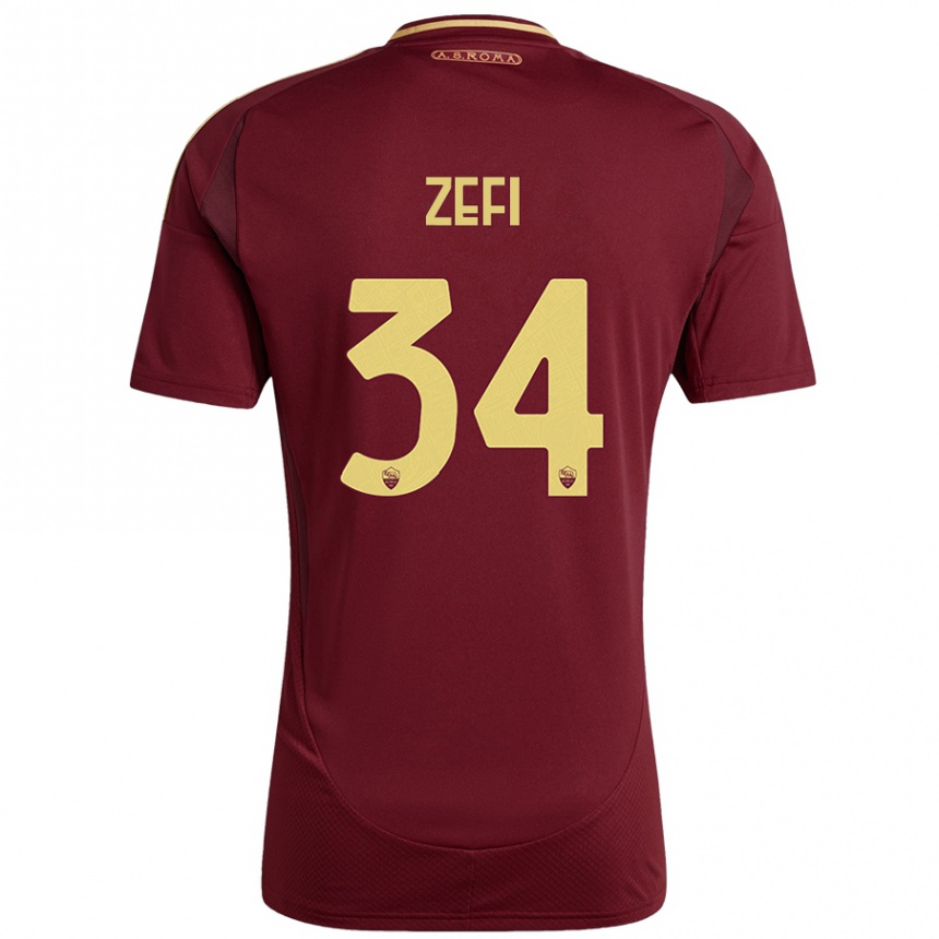 Gyermek Labdarúgás Kevin Zefi #34 Vörös Barna Arany Hazai Jersey 2024/25 Mez Póló Ing