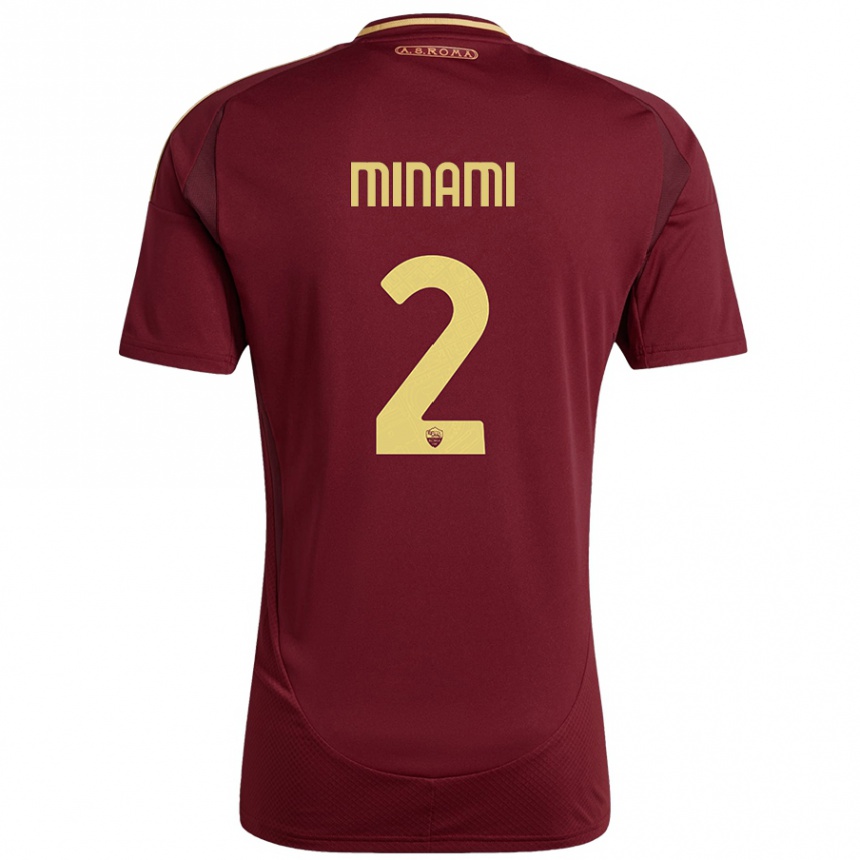 Gyermek Labdarúgás Moeka Minami #2 Vörös Barna Arany Hazai Jersey 2024/25 Mez Póló Ing