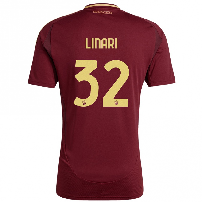 Gyermek Labdarúgás Elena Linari #32 Vörös Barna Arany Hazai Jersey 2024/25 Mez Póló Ing