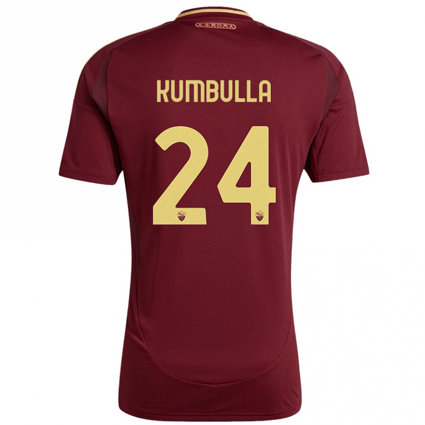 Gyermek Labdarúgás Marash Kumbulla #24 Vörös Barna Arany Hazai Jersey 2024/25 Mez Póló Ing