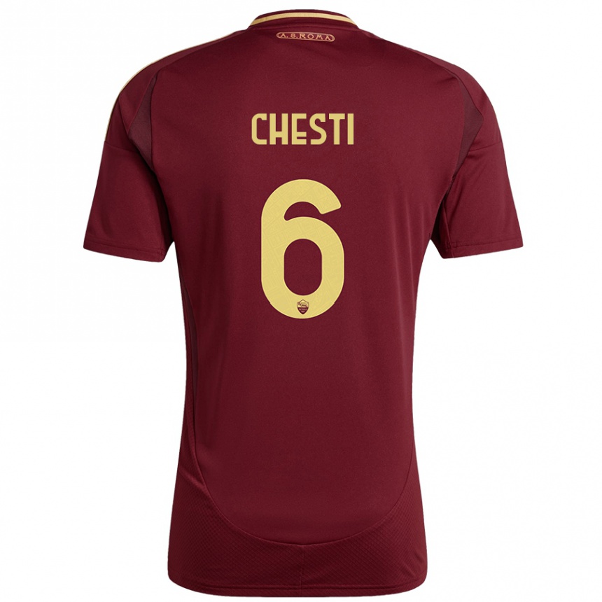 Gyermek Labdarúgás Francesco Chesti #6 Vörös Barna Arany Hazai Jersey 2024/25 Mez Póló Ing