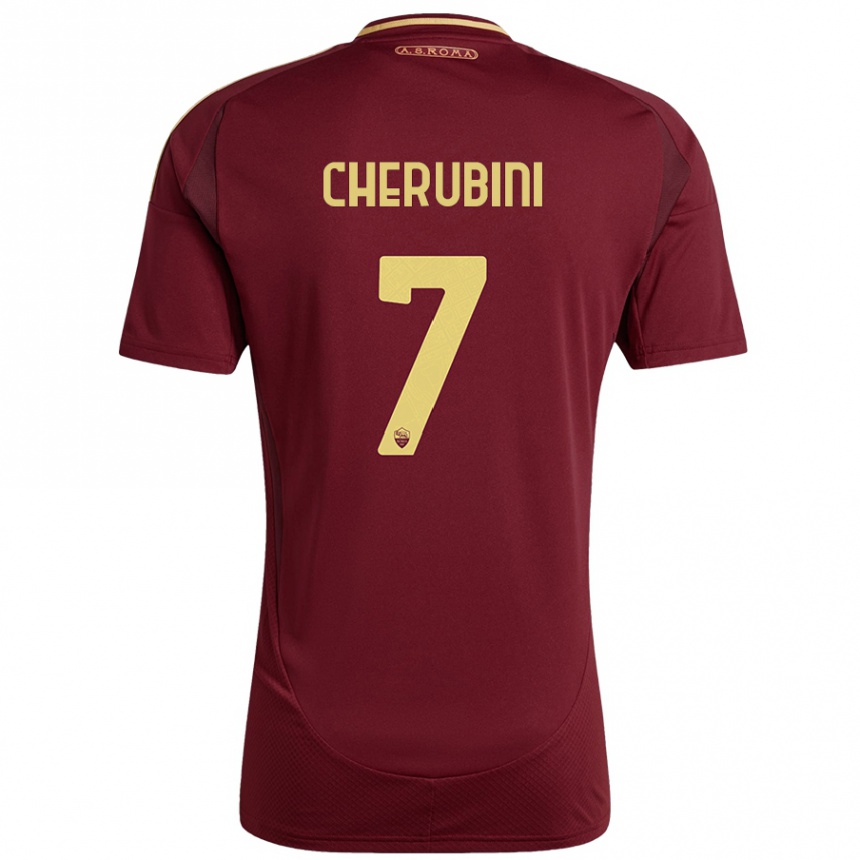 Gyermek Labdarúgás Luigi Cherubini #7 Vörös Barna Arany Hazai Jersey 2024/25 Mez Póló Ing