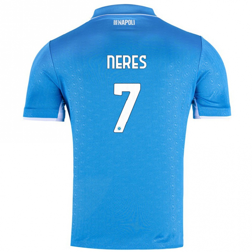 Gyermek Labdarúgás David Neres #7 Ég Kék Hazai Jersey 2024/25 Mez Póló Ing